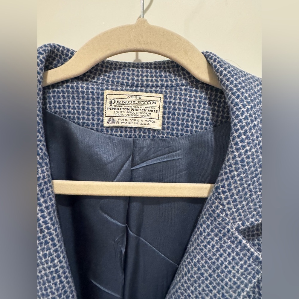 Pendleton tweed Classic Blue Textured Blazer size 10 no size tag - Picture 3 of 12